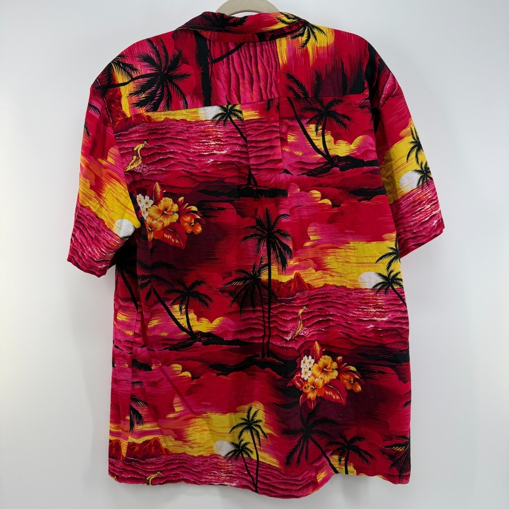 Palmwave Hawaiian Shirt Men XL Tropical Sunset Surf 100% Cotton Red Floral - Picture 7 of 8